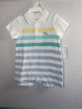 Little Me Blue and White Striped Baby Romper